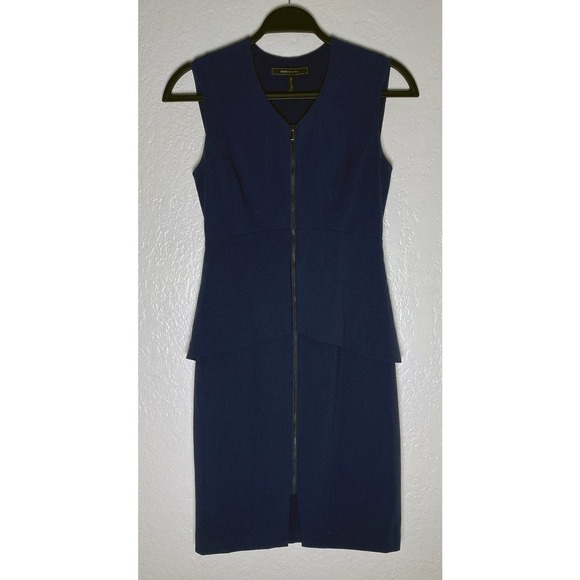 BCBG MAXAZRIA Women's Ellen Dress Navy Blue Sleeveless Peplum Front Zipper - Picture 2 of 10